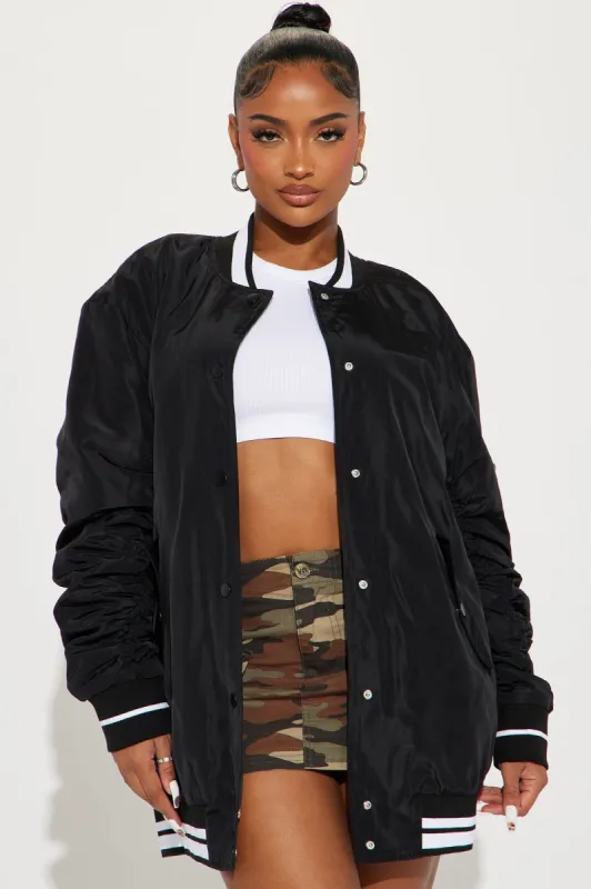 Jayda Varsity Jacket - Black sold by Fashion Nova
