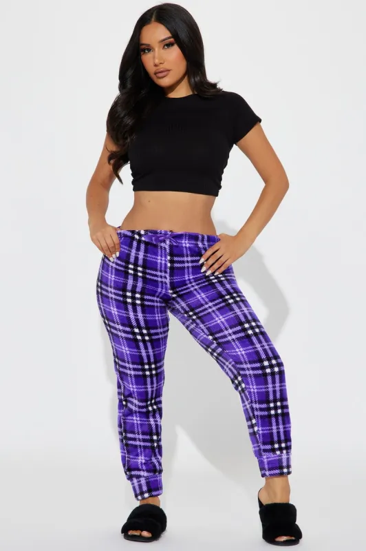 Winter's Favorite Plush PJ Joggers - Purple/combo sold by Fashion Nova