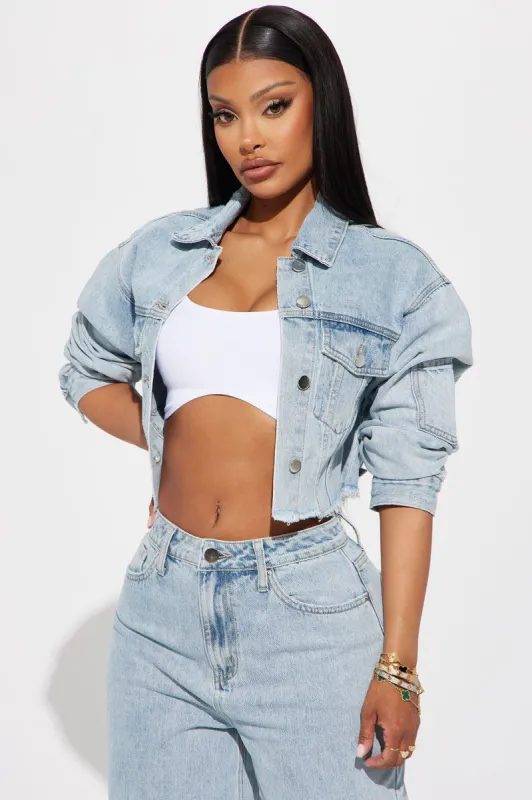 Fly By Night Denim Trucker Jacket - Light Wash sold by Fashion Nova