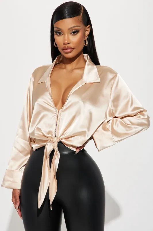 Dinner Party Satin Blouse Top - Champagne sold by Fashion Nova