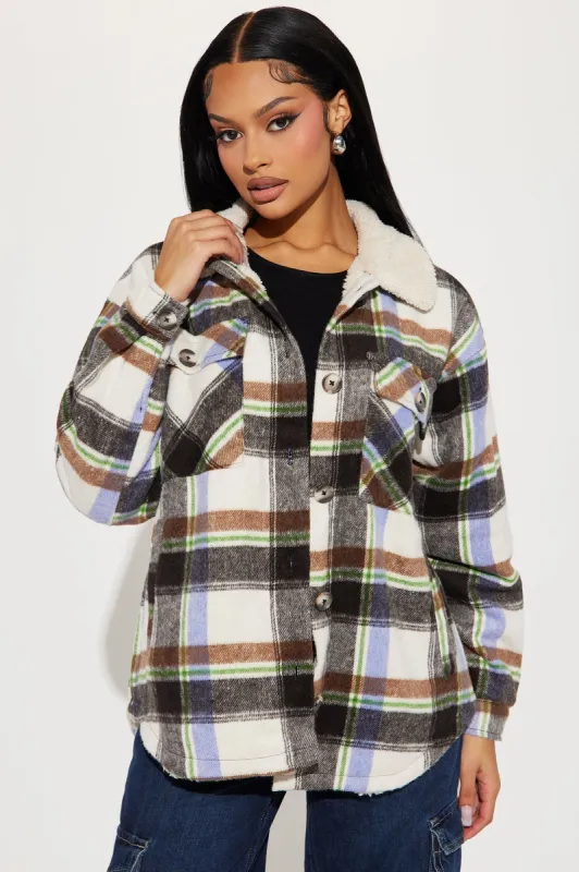 Down The Line Plaid Shacket - Purple/combo sold by Fashion Nova