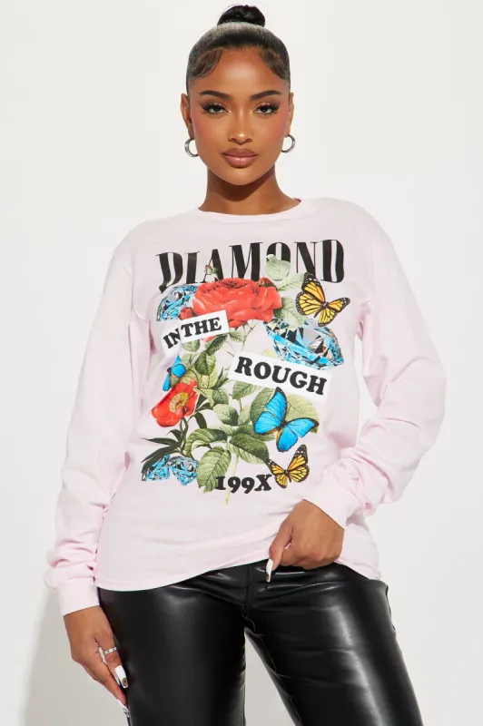 Diamond In The Rough Long Sleeve Tee - Pink made by Fashion Nova