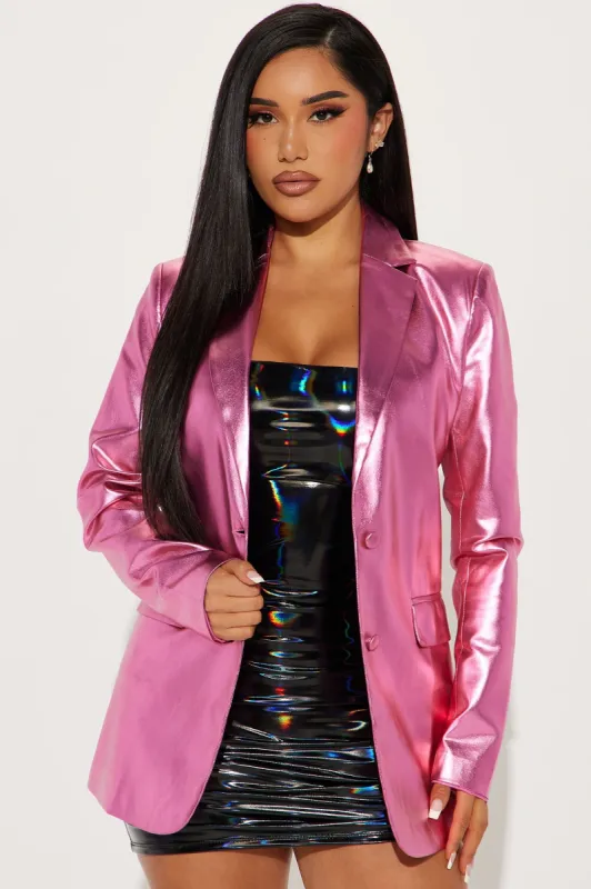 Night Scene Metallic Blazer - Magenta sold by Fashion Nova
