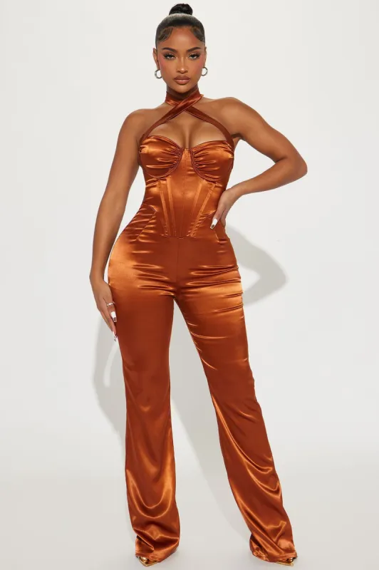 Can't Forget You Satin Jumpsuit - Copper sold by Fashion Nova