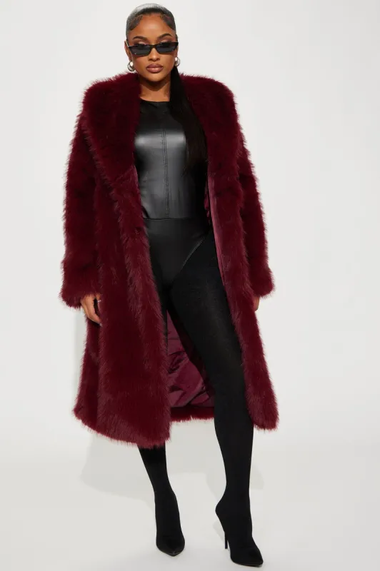 Dreamin' Big Faux Fur Coat - Burgundy sold by Fashion Nova