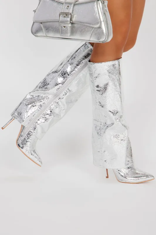 After Hours Heeled Boots - Silver sold by Fashion Nova