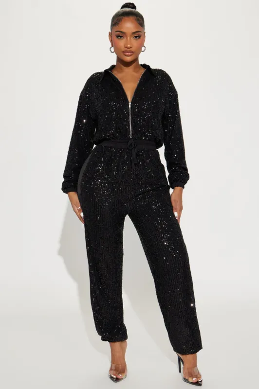 Only Your Sparkle Sequin Jumpsuit - Black sold by Fashion Nova