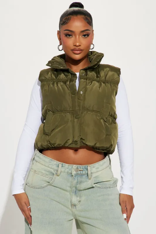 Stella Puffer Vest - Olive sold by Fashion Nova