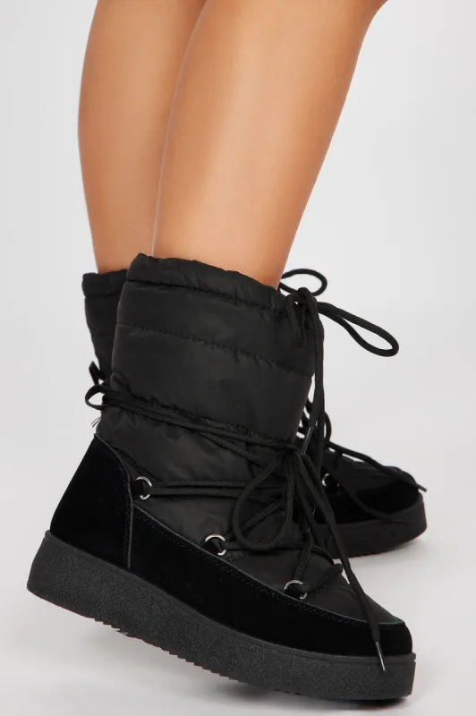 Just Yesterday Flat Boots - Black sold by Fashion Nova
