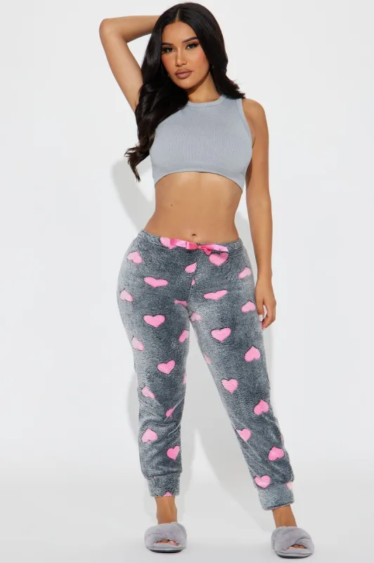 My Heart Is Yours Plush PJ Joggers - Black/Pink sold by Fashion Nova
