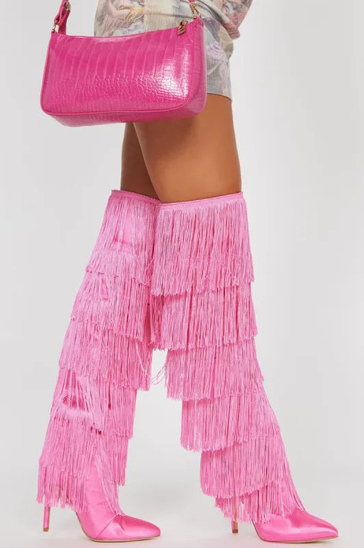 Baddies Only Knee High Heeled Boots - Pink sold by Fashion Nova