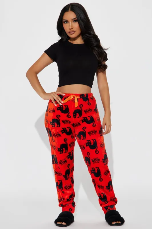 Spooky Cat Plush PJ Joggers - Orange/combo sold by Fashion Nova