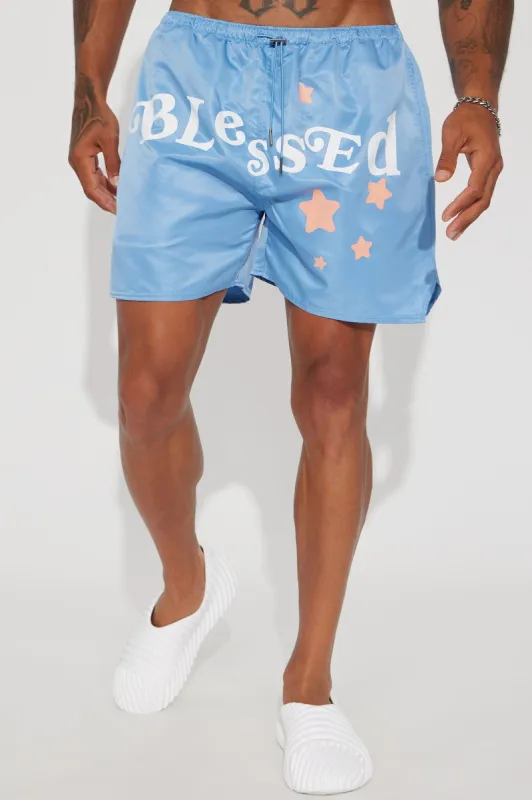 Blessed Swim Trunks - Blue sold by Fashion Nova