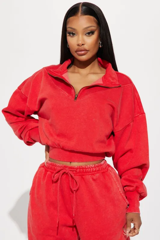 Rested Lounge Pullover - Red sold by Fashion Nova