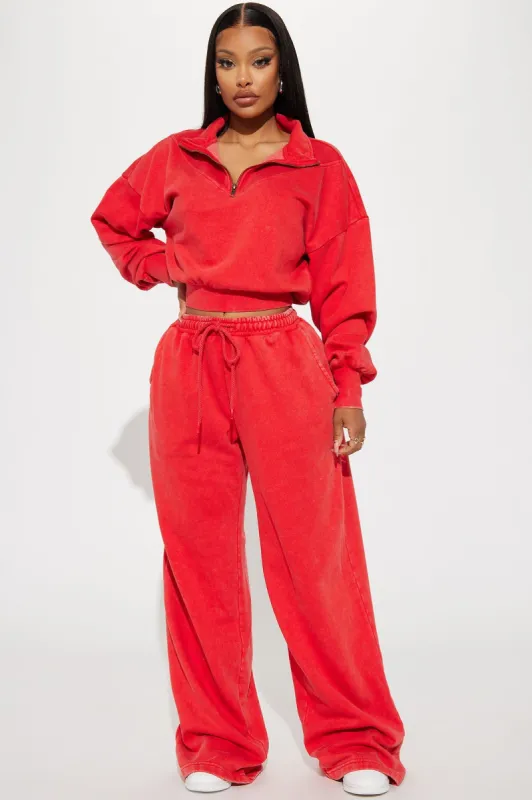 Rested Lounge Wide Leg Jogger - Red sold by Fashion Nova