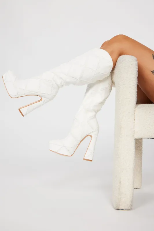 I'm All That Knee High Heeled Boots - White sold by Fashion Nova