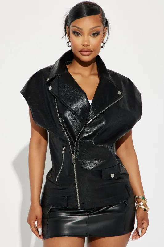 Kiera Faux Leather Vest - Black sold by Fashion Nova
