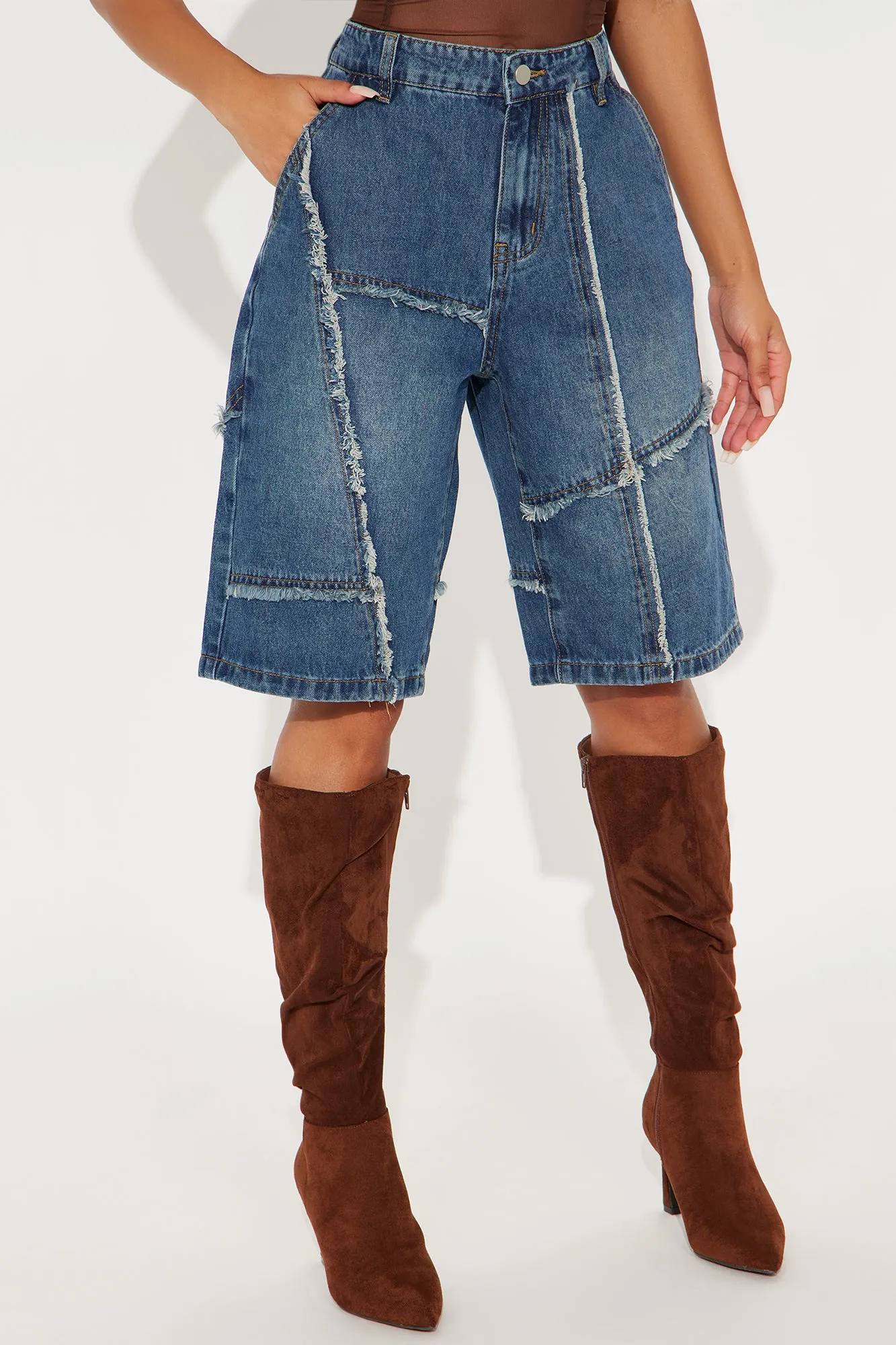 Worn Wild Frayed Denim Jorts - Dark Wash sold by Fashion Nova product image thumbnail 2