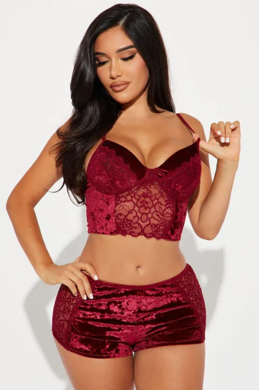 Nights With You Velvet PJ Short Set - Burgundy sold by Fashion Nova