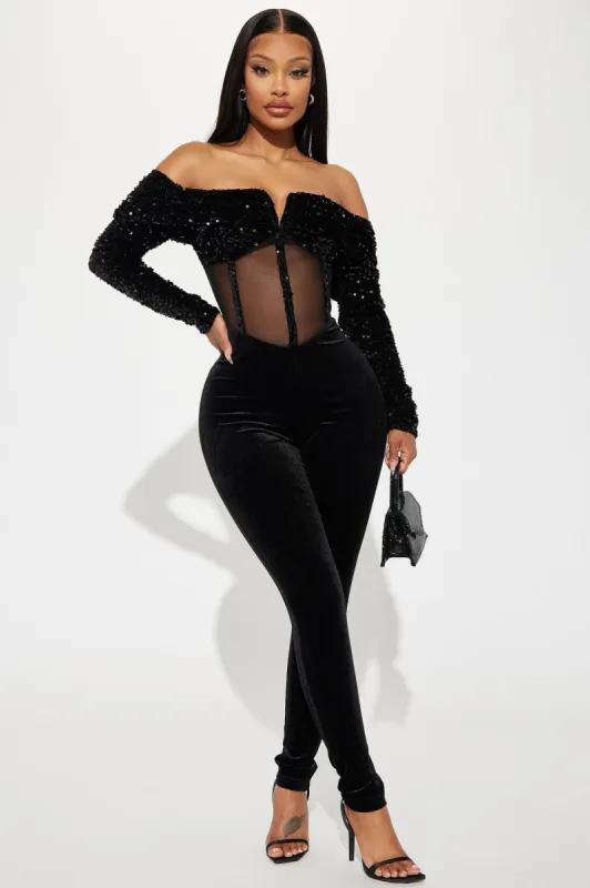 Special Invite Velvet Jumpsuit  - Black sold by Fashion Nova