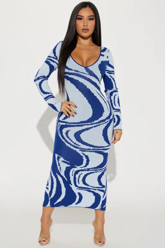 Hailey Sweater Maxi Dress - Blue/combo sold by Fashion Nova