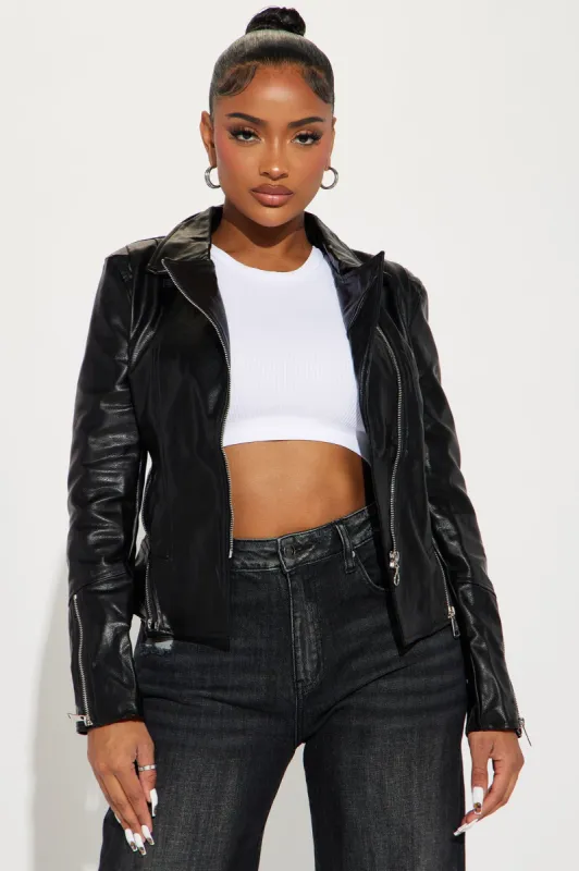 Learn New Tricks Faux Leather Jacket - Black sold by Fashion Nova