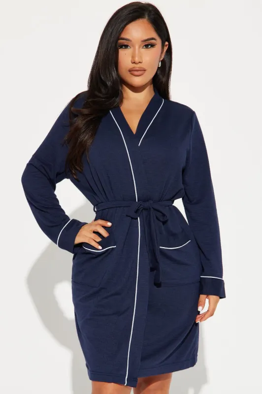 Time To Relax Waffle PJ Robe - Navy sold by Fashion Nova