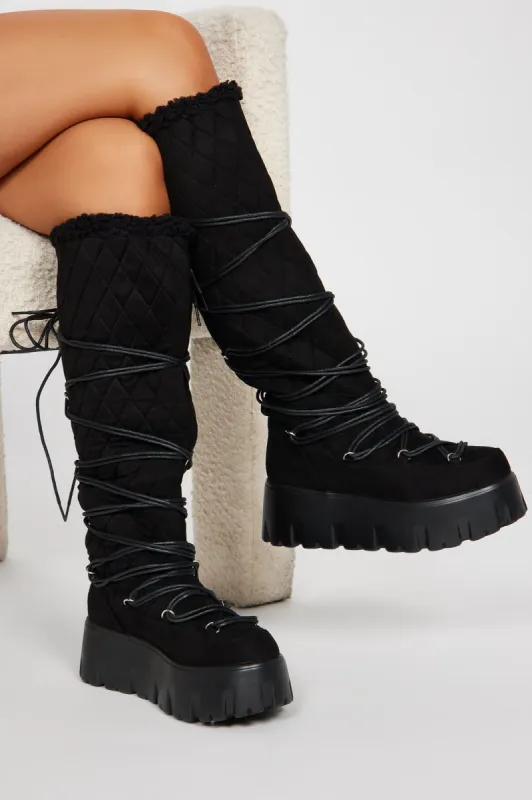 Rania Knee High Flat Boots - Black sold by Fashion Nova
