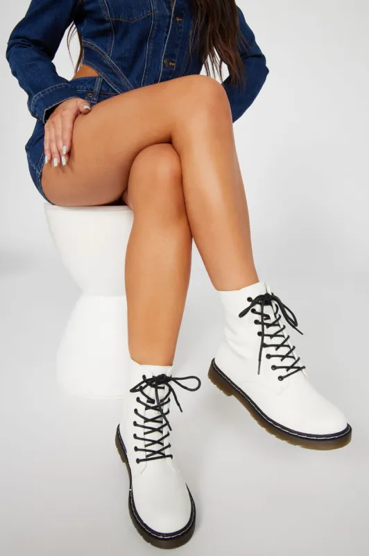 Lennox Combat Boots - White sold by Fashion Nova
