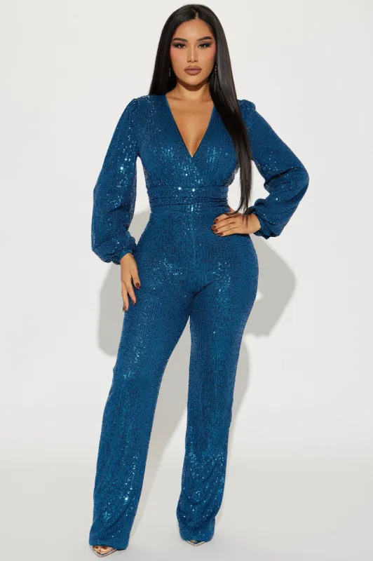 Spice It Up Sequin Jumpsuit - Teal sold by Fashion Nova