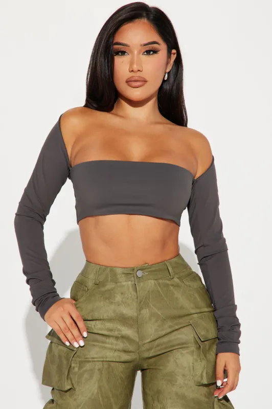 Young And In Love Crop Top - Charcoal sold by Fashion Nova