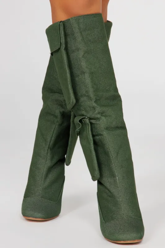 Get Used To It Knee High Boots - Green sold by Fashion Nova