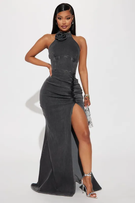Eliana Knit Denim Maxi Dress - Black Wash sold by Fashion Nova