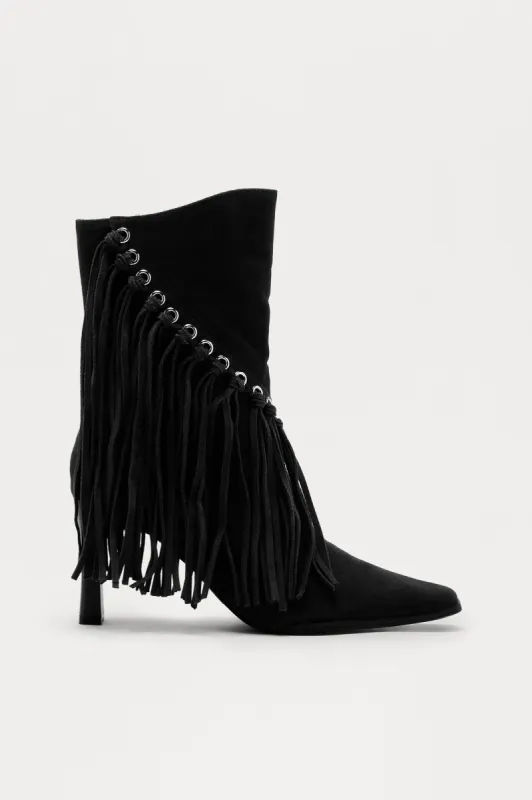 Dolly Fringe Booties - Black made by Fashion Nova