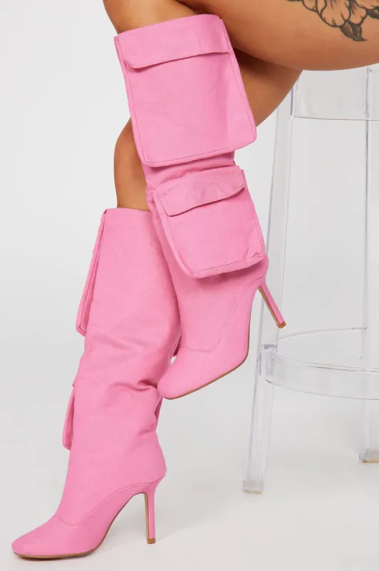 Get Used To It Knee High Boots - Pink sold by Fashion Nova