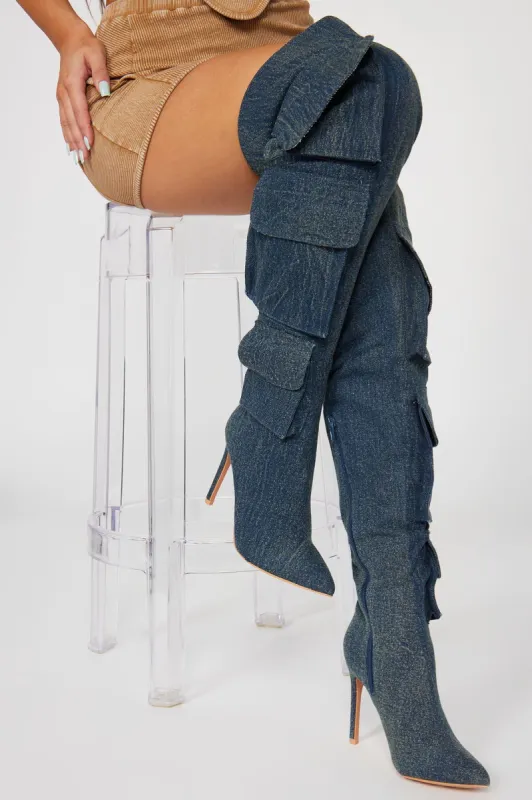 Feeling Trendy Cargo Boots - Denim sold by Fashion Nova