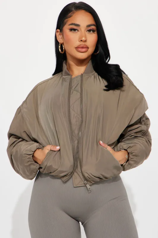 Courtside Cutie Bomber - Taupe sold by Fashion Nova