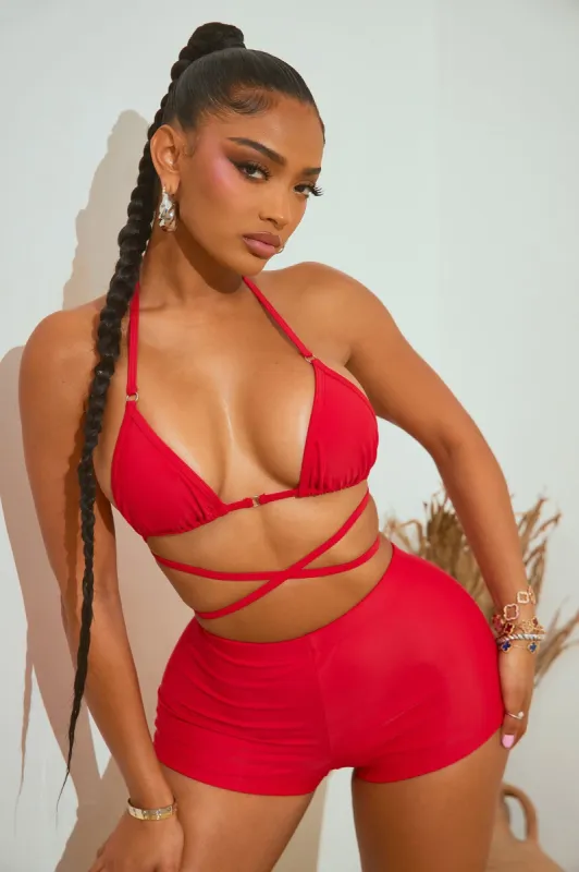 Miley Triangle 2 Piece Boyshort Bikini  - Red sold by Fashion Nova