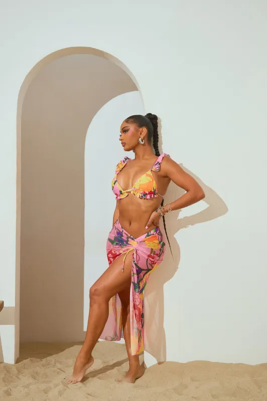 Giana Ruffle 3 Piece Bikini Set - Pink/combo sold by Fashion Nova