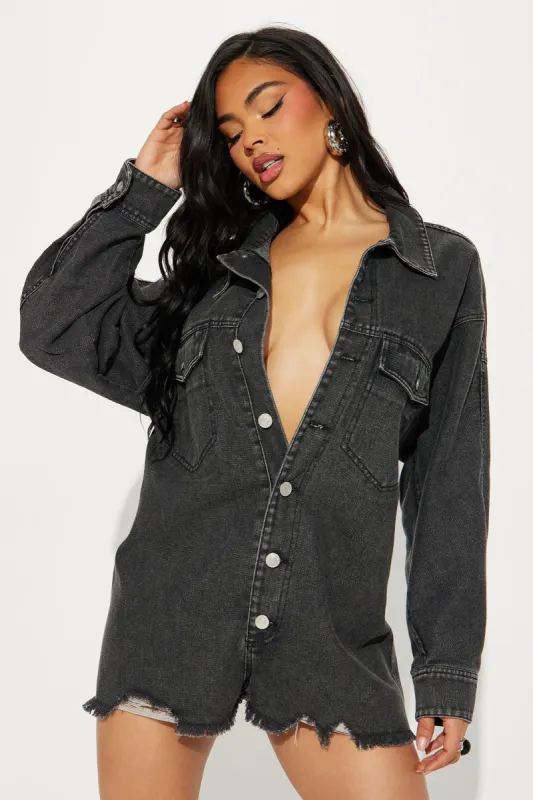 Jodie Denim Romper - Black sold by Fashion Nova