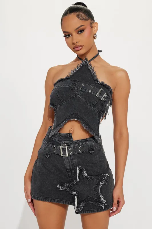 True Star Denim Skirt Set - Black Wash sold by Fashion Nova