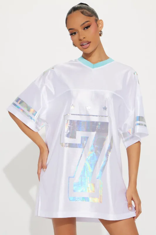 Lucky 7 Jersey Mini Dress - White sold by Fashion Nova
