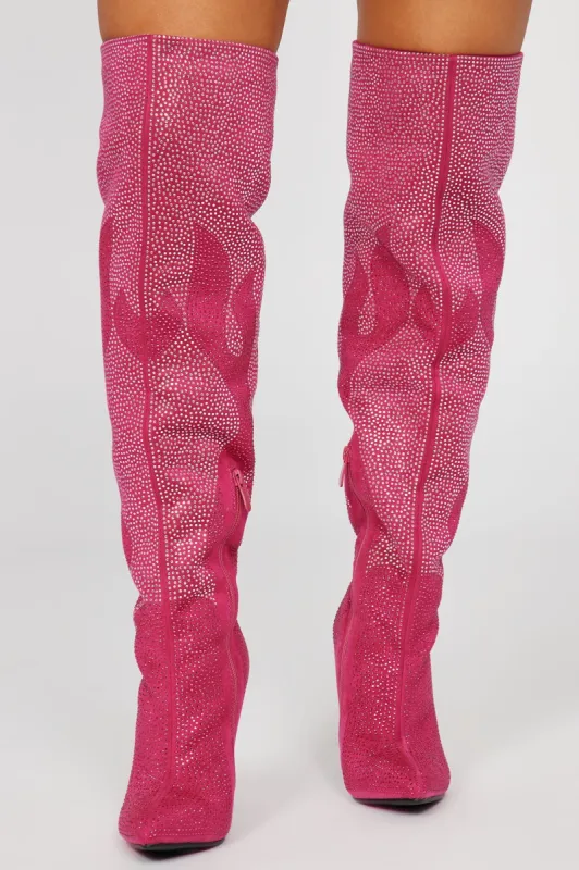 Twin Flames Glitter Boots - Pink/combo sold by Fashion Nova
