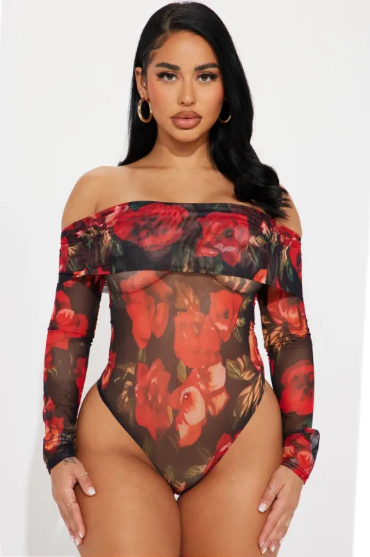 Love Interest Mesh Bodysuit - Red/combo sold by Fashion Nova