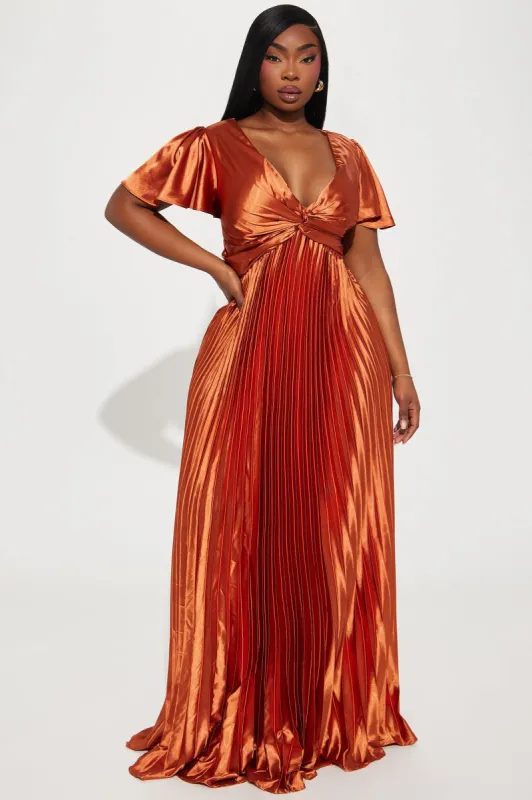 Nadine Pleated Satin Gown - Bronze sold by Fashion Nova