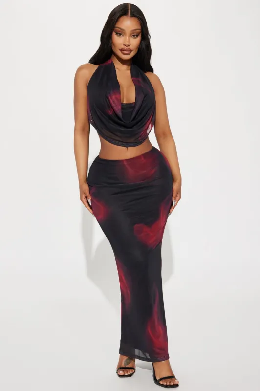 Selene Mesh Skirt Set - Black/Red sold by Fashion Nova