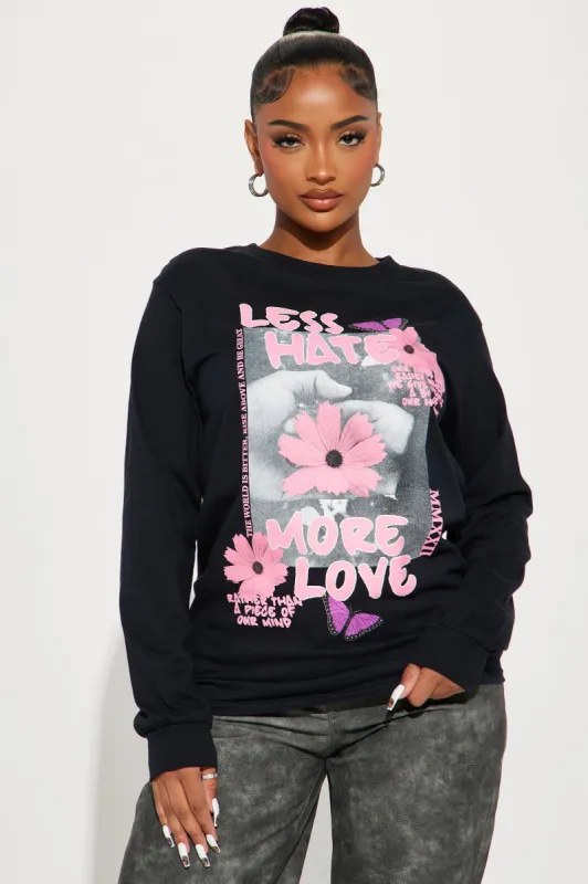 Less Hate More Love Long Sleeve Tee - Black/Pink sold by Fashion Nova