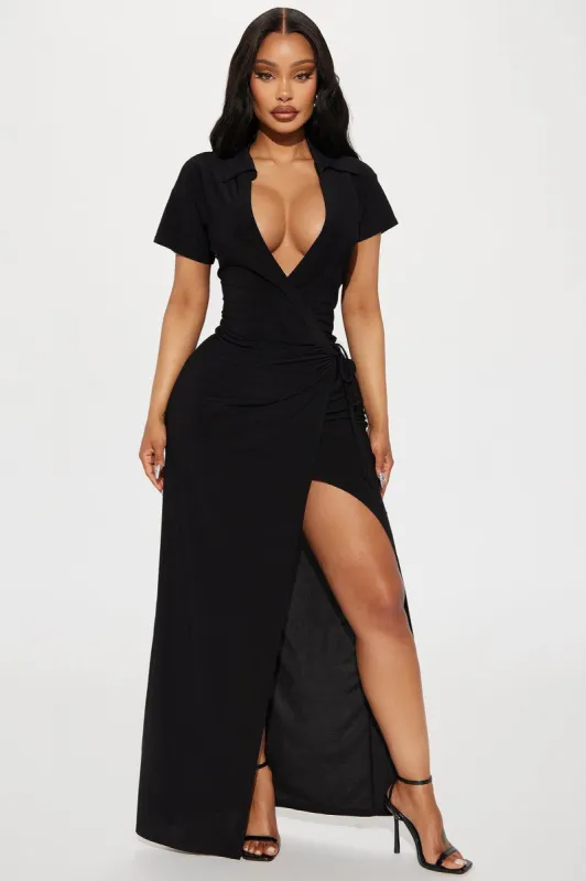Noa Maxi Wrap Dress - Black sold by Fashion Nova