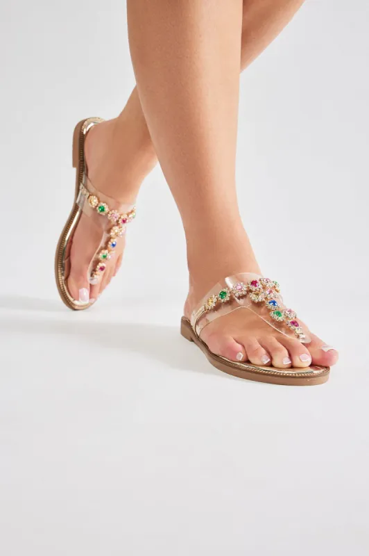 Friends Forever Embellished Flat Sandals - Gold sold by Fashion Nova