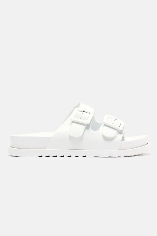 Jaylene Buckle Slides - White sold by Fashion Nova